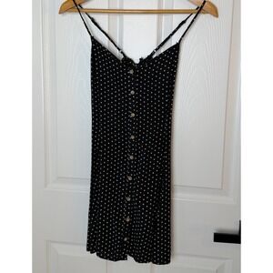 American Eagle Polka Dot Button Front Lace Up Back Mini Dress Black White Medium
